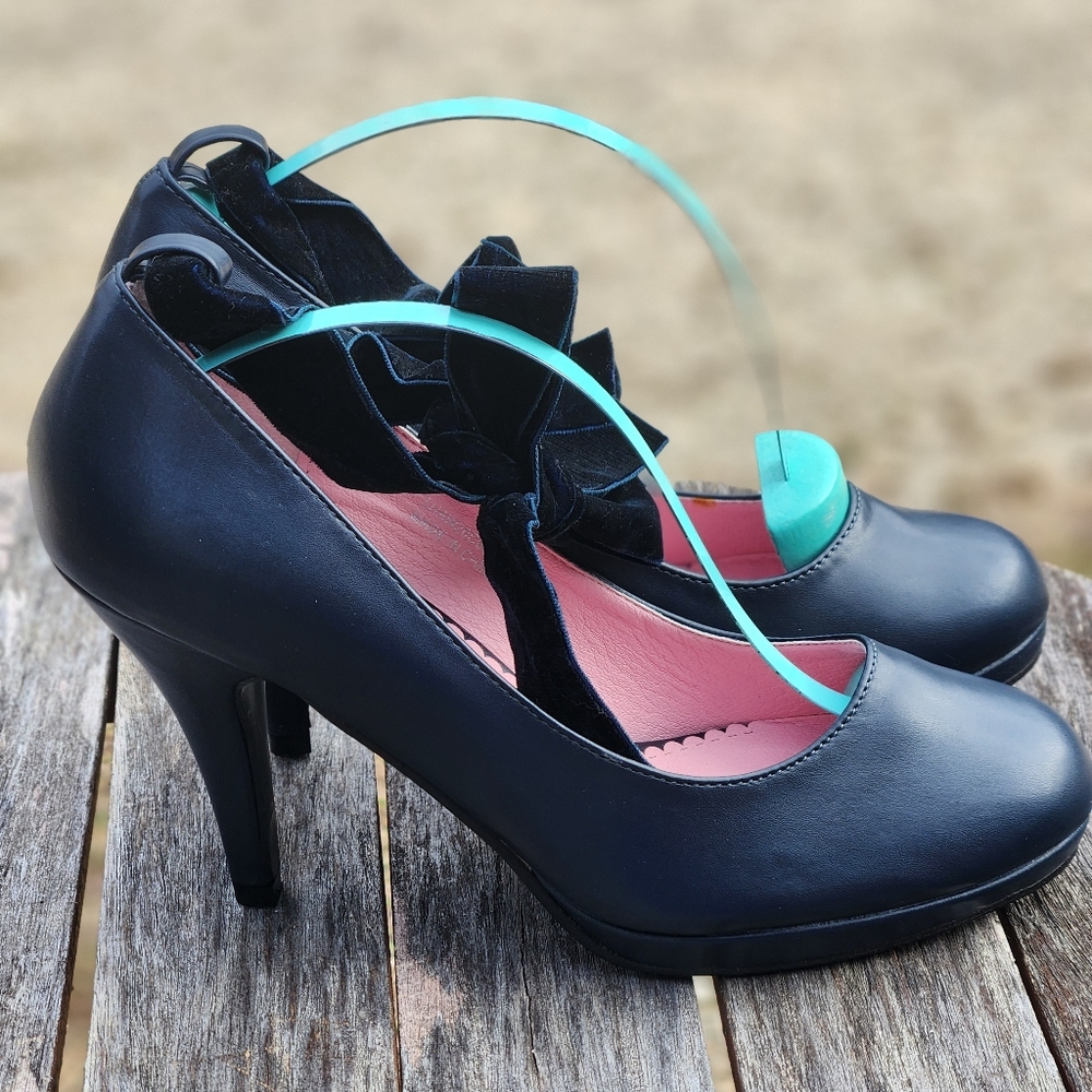 Lulu Hun London Leather Heels  With Velvet Ankle Ties 6